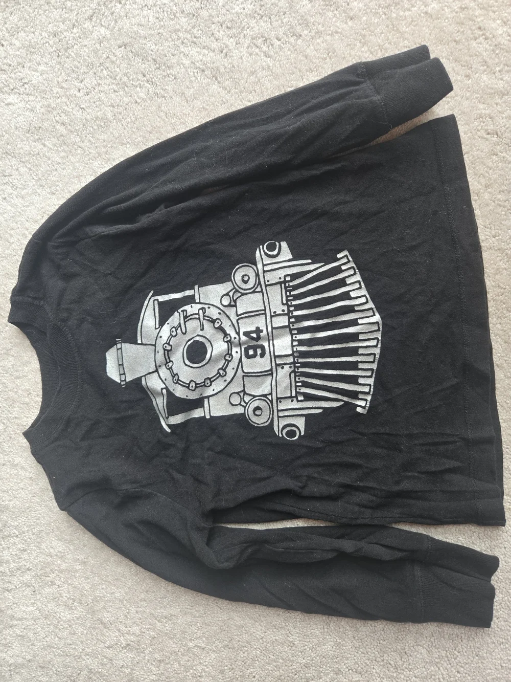 Old Navy Black Long-Sleeve Shirt with Silver Train Graphic
